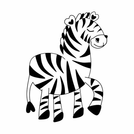 Cute cartoon black and white zebraのイラスト素材
