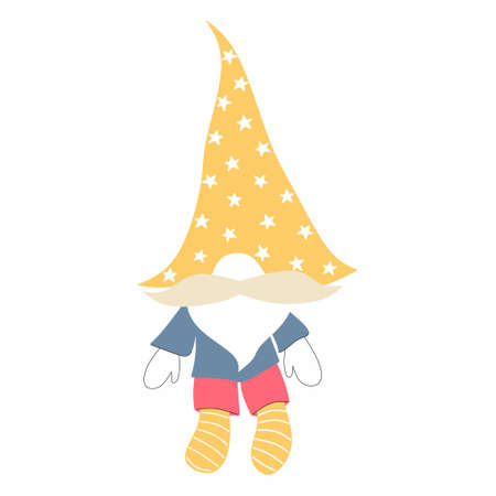 Little funny cartoon gnome in hat isolated on white backgroundのイラスト素材