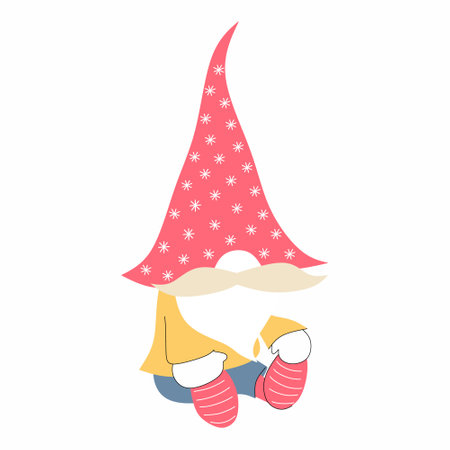 Little funny cartoon gnome in hat isolated on white backgroundのイラスト素材