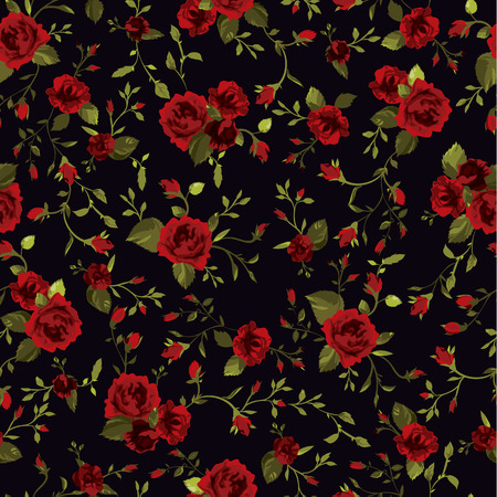 Seamless floral pattern with of red roses on black background  Vector illustration のイラスト素材