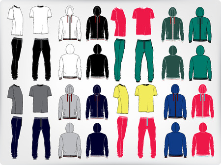 Set of men s sport clothes  zip-through hoodie, sweetpants and t-shirt  Vector illustration of men s sports suit のイラスト素材