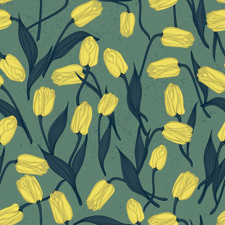 Seamless floral pattern with  tulips  Vector background のイラスト素材