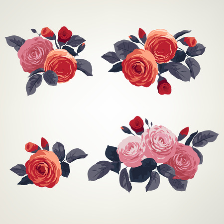 Set of bouquets of roses, can be used as greeting card, invitation card for wedding, birthday and other holiday and  summer backgroundのイラスト素材