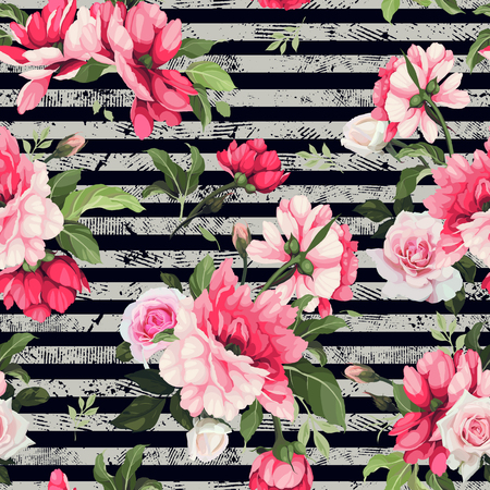 Seamless floral pattern with flowers, watercolor. Vector illustration.のイラスト素材