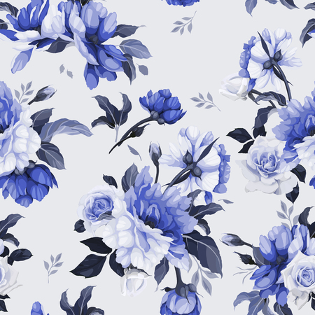 Seamless floral pattern with flowers, watercolor. Vector illustration.のイラスト素材