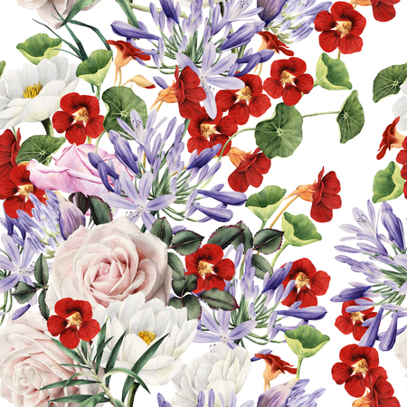 Seamless floral pattern with flowers, watercolor. の写真素材