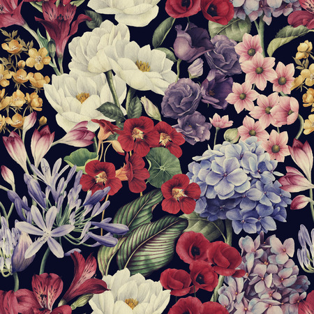 Seamless floral pattern with flowers, watercolor.の写真素材