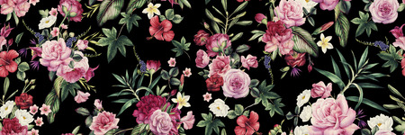 Seamless floral pattern with flowers, watercolor.の写真素材