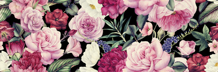 Seamless floral pattern with flowers, watercolor.