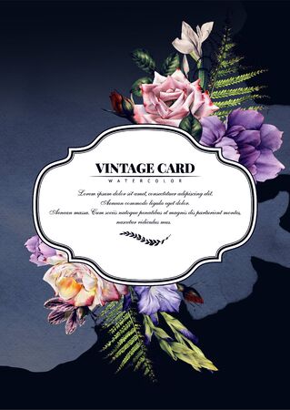 Greeting card with flowers, watercolor, can be used as invitation card for wedding, birthday and other holiday and  summer background. 
の写真素材