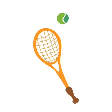 Tennis racket and a green ball. Vector sports illustration in cartoon style.のイラスト素材