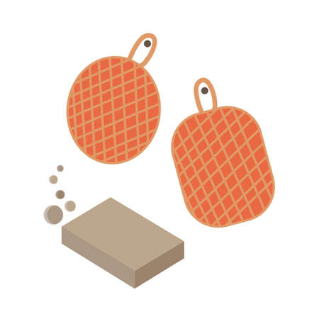 Eco washcloths and natural soaps for washing dishes. Zero waste. Replacement of one time. vector illustration.のイラスト素材