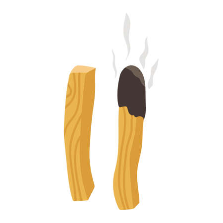 Incense sticks, whole and smoking, from the sacred Palo Santo tree. For the practice of meditation, space purification, rest and relaxation. vector illustration.のイラスト素材