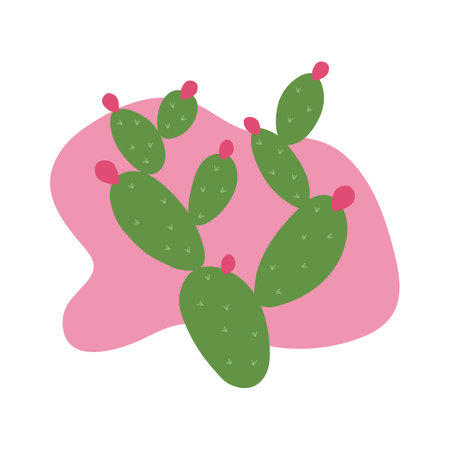 Cactus green with pink flowers. vector illustration. In the style of hand drawing.のイラスト素材