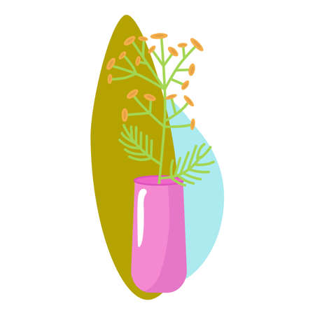 Spring tansy yellow in a vase. Vector illustration for design, printing on paper or fabric. isolated on a white background.のイラスト素材