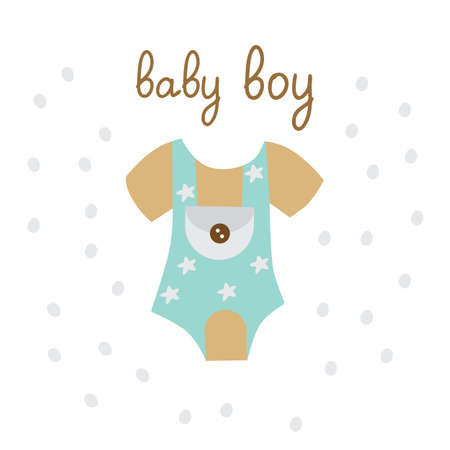 A postcard, invitations for a baby shower boy. A body on a background of stars and an inscription. Template vector illustration for printing.のイラスト素材