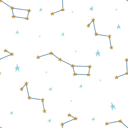 Seamless pattern with constellations on a white background. Cute cartoon-style vector illustration...
