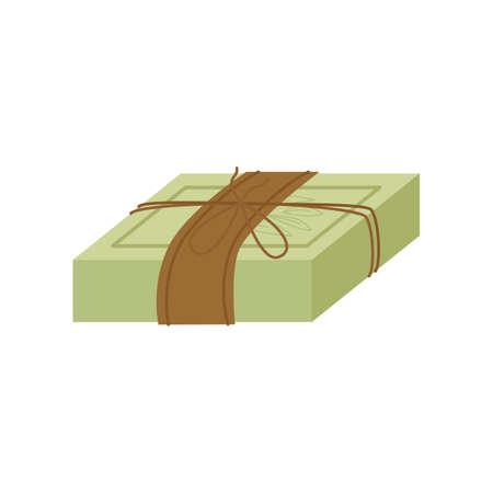 Handmade olive soap piece tied with twine. natural cosmetics. Vector illustration for social networks, website, packaging design.のイラスト素材