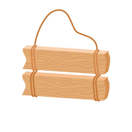 Wooden vintage sign made of planks on a rope. Retro banner for text. The vector illustration is isolated. Clipart for design, decorのイラスト素材