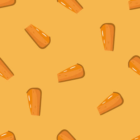 Autumn seamless pattern with pumpkin pie slices. Vector illustration on a yellow background. For packaging design, wrapping paper, printing on paper or fabric.のイラスト素材
