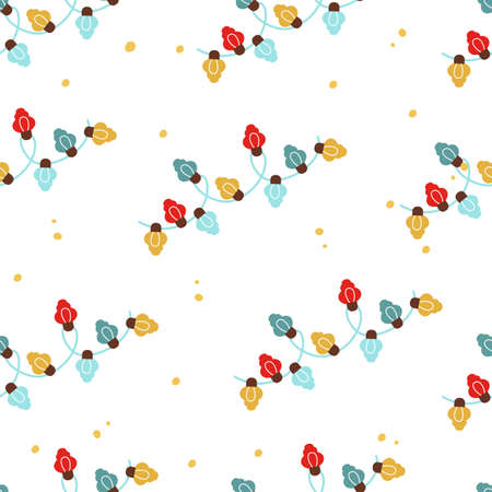 Christmas seamless pattern with colorful garlands of light bulbs on a white background. Festive...