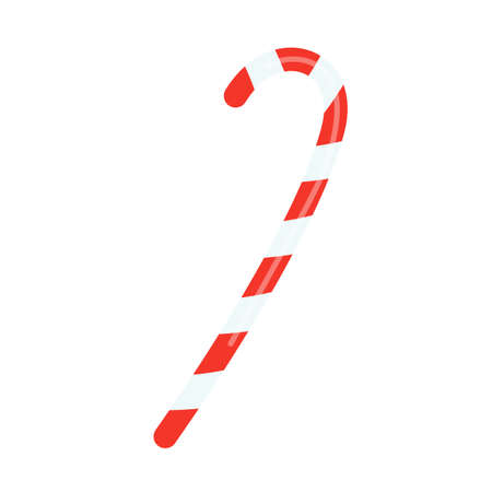 Lollipop cane on a stick in red and white stripes. Vector Christmas and New Year illustration of sweets, confectioneryのイラスト素材