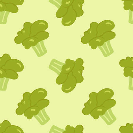 Seamless pattern with large broccoli cabbage on a green background. Botanical vector illustration for printing on clothing, textiles, paper, fabric, packaging.のイラスト素材