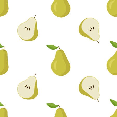 Seamless pattern with ripe pear fruit on a white background. Vector illustration for printing on...