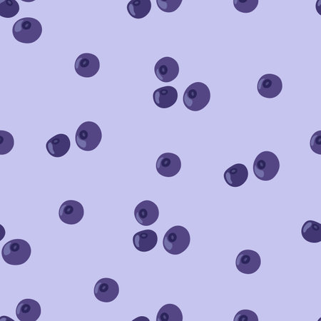 Seamless pattern with ripe blueberries on a lilac background. Botanical vector illustration for printing on clothing, textiles, paper, fabric, packaging.のイラスト素材