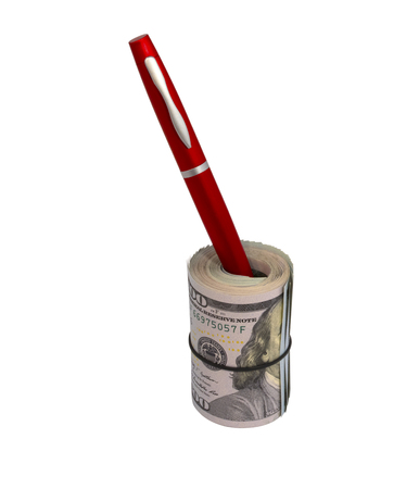 Pen in a roller from moneyの写真素材