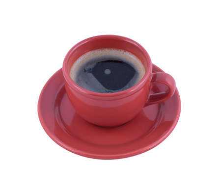 Red cup of coffee on a white backgroundの写真素材