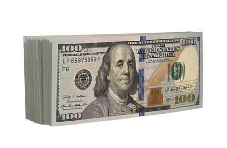 Pack of dollars on a white backgroundの写真素材