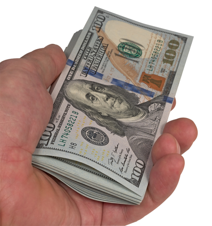 Dollars in an arm on a white backgroundの写真素材