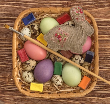 Small group of eggs of different coloursの写真素材