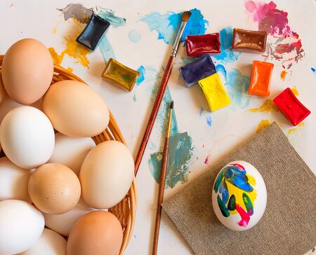 Small group of eggs of different coloursの写真素材