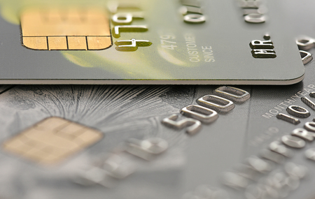 part of the credit card on the table closeupの写真素材