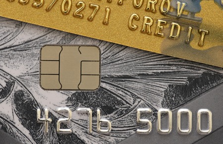 part of the credit card on the table closeupの写真素材