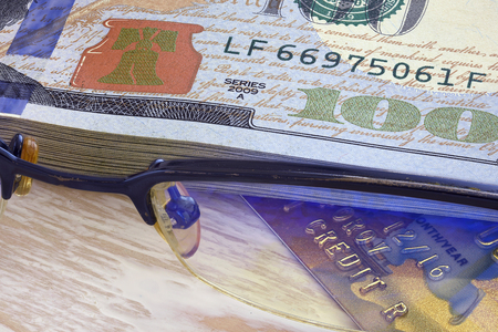 part of the credit card on the table closeupの写真素材
