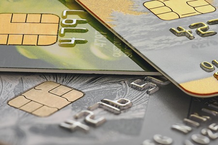 part of the credit card on the table closeupの写真素材