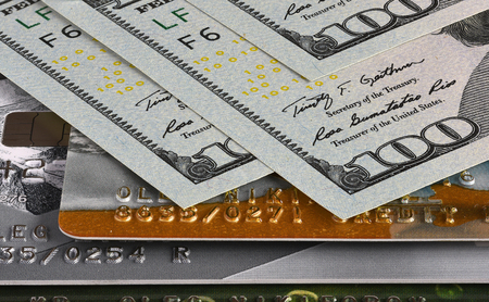part of the credit card on the table closeupの写真素材
