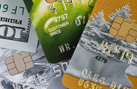 part of the credit card on the table closeupの写真素材