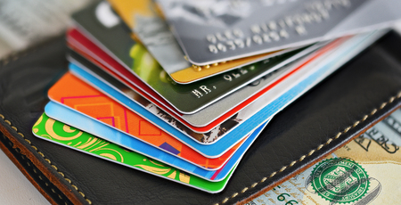 part of the credit card on the table closeupの写真素材
