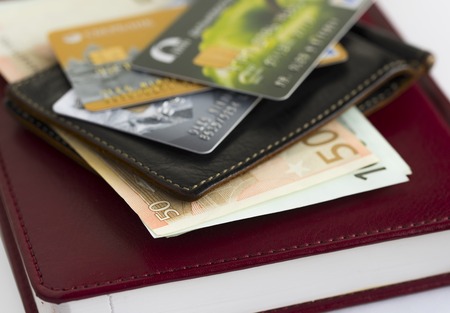 part of the credit card on the table closeupの写真素材
