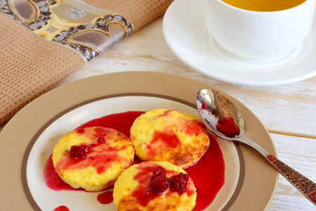Homemade traditional dessert. Cottage cheese pancakes.の写真素材