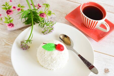 cake with coconut. cake sweet dessert for the holiday homeの写真素材