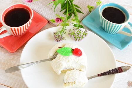 cake with coconut. cake sweet dessert for the holiday homeの写真素材