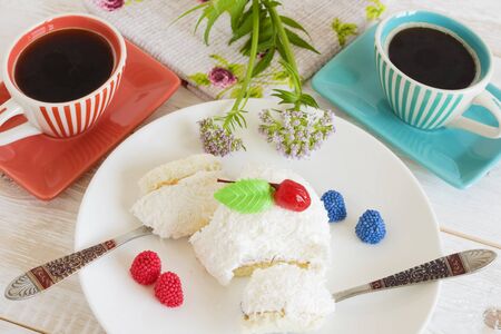 cake with coconut. cake sweet dessert for the holiday homeの写真素材