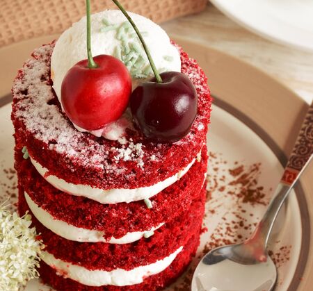 cake sweet dessert for the holiday home. red cakeの写真素材