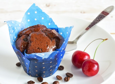 Chocolate cake on plate on table. Homemade chocolate Cakeの写真素材