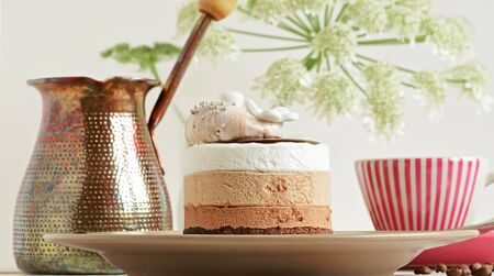 Cake close-up. Homemade Cake on the tableの写真素材